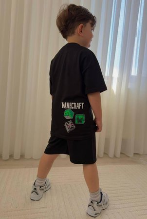 Cg Kids Minecraft Erkek Çocuk Tshirt & Şort Alt Üst Takım Süper Kalite Arka Etek Baskı Detay