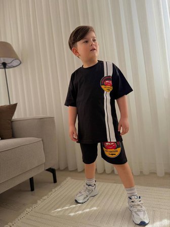 Cg Kids Şimşek Mcqueen Cars Arabalar Erkek Çocuk Tshirt&Şort Alt Üst Takım Sırt Baskılı