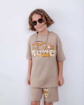Cg Kids Capybara Unisex Kız Çocuk & Erkek Çocuk Alt Üst Takım Süper Kalite Sırt Baskı Detaylı