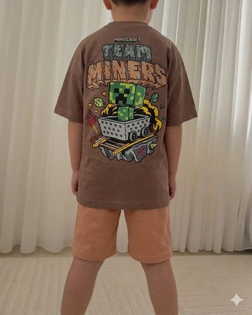 Cg Kids Minecraft Erkek Çocuk Tshirt&Şort Alt Üst Takım Süper Kalite Sırt Baskı Detay