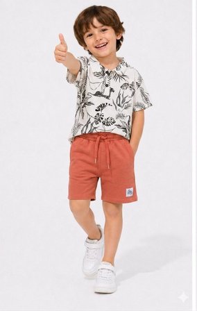Cg Kids Safari Desenli Erkek Çocuk Yakalı Tişört ve Şort Pamuklu Yazlık Takım