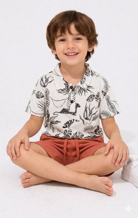 Cg Kids Safari Desenli Erkek Çocuk Yakalı Tişört ve Şort Pamuklu Yazlık Takım