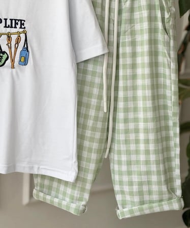 Cg Kids  Camp Life Nakışlı Tişört ve Ekose Pantolon Erkek Çocuk Alt Üst Takımı / Su Yeşili