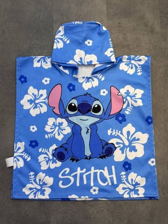 Cg Kids Stitch Karakter Baskılı Kapüşonlu Çocuk Panço Plaj ve Havuz Havlusu - Mavi