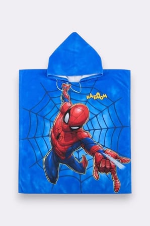 Cg Kids Spiderman Örümcek Adam Baskılı Erkek Çocuk Kapüşonlu Panço Plaj ve Havuz Havlusu - Mavi
