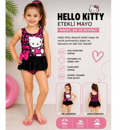 Cg Kids Kız Çocuk Etekli Mayo | Tek Parça Çocuk Deniz ve Havuz Mayosu | Fiyonk Detaylı