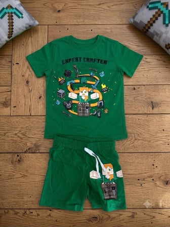 Cg Kids Expert Crafter Baskılı Erkek Çocuk Yeşil Baskılı Pamuklu Şortlu Takım
