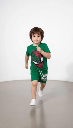 rkek Çocuk Baskılı Şortlu Takım - Marvel Gamer Verse Kombini Yeşil