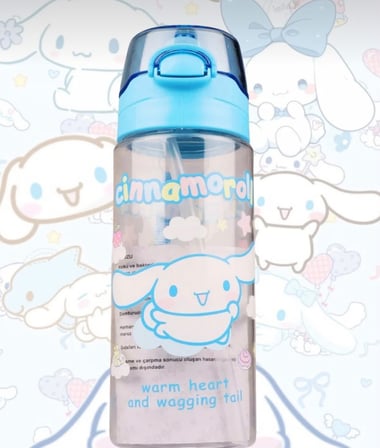 Cinnamoroll Yumuşak Silikon Pipetli Kulplu Kilitlenebilir Su Matarası 500ML