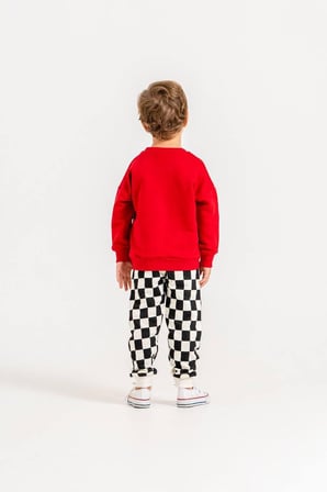 Çilek Desenli Sweatshirt Dama Desen Pantolon 3İplik Erkek Çocuk Alt Üst Takım