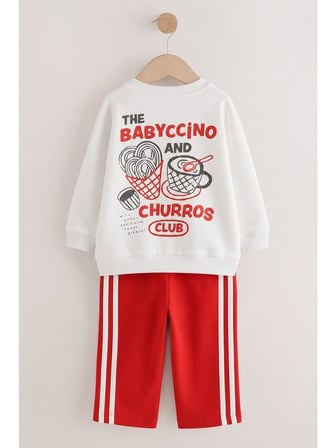 Churros Baskılı Sweatshirt & Eşofman Krem Kırmızı Alt Üst Takım 3 İplik Süper Kalite