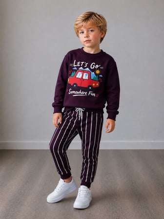 Let's Go Somewhere Fun Araba Baskılı Sweatshirt&Eşofman Erkek Çocuk Alt Üst Takım