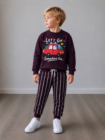 Let's Go Somewhere Fun Araba Baskılı Sweatshirt&Eşofman Erkek Çocuk Alt Üst Takım