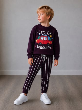 Let's Go Somewhere Fun Araba Baskılı Sweatshirt&Eşofman Erkek Çocuk Alt Üst Takım