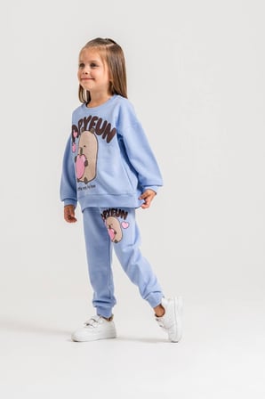 Capybara Sevimli Baskılı Kız Çocuk Simli Detaylı Sweatshirt-Eşofman Altı Üst Takım Süper Kalite