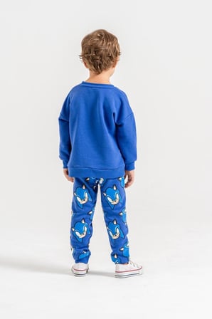 Mavi Şort Baskı Detaylı 3 iplik erkek çocuk Sweatshirt & Eşofman Alt Üst Takım Süper Kalite Kumaş