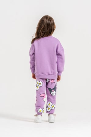 Lila Renk Eşofman Baskı Detaylı Sweatshirt & Eşofman Altı Kız Çocuk Alt Üst Takım