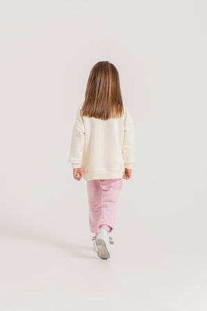 Pembe Eşofman Baskı Detaylı 3 İplik Sweatshirt & Eşofman Kız Çocuk Alt Üst Takım