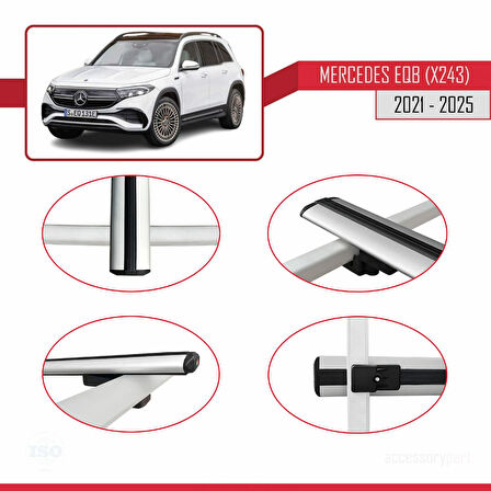 Mercedes EQB (X243) 2021 ve Sonrası ile Uyumlu BASIC Model Ara Atkı Tavan Barı Gri 2 Adet