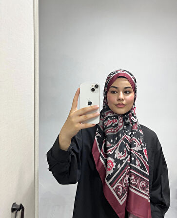 Aminenesil Etnik Desen Siyah Bordo Renk Soft Pamuk Şal