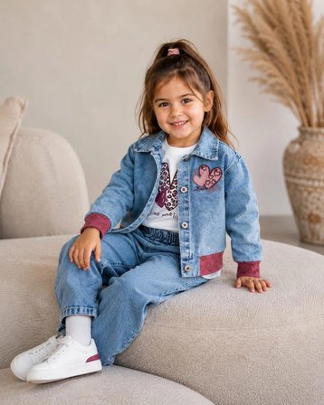 Kız Çocuk Kalpli Denim 3'lü Takım