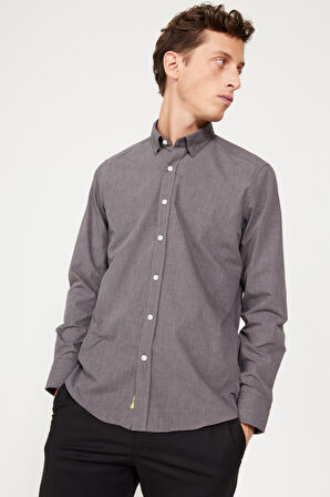 Slim Fit Dar Kesim Gizli Düğme Yaka Gömlek