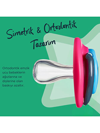 Tommee Tippee  Fun Style 2'li Ortodontik Silikon Emzik 0-6 Ay Mavi