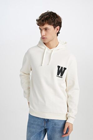 DeFacto Relax Fit Kapüşonlu Baskılı Kalın Sweatshirt D2171AX24AUER98