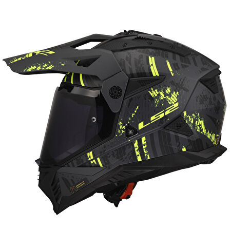 LS2 PIONER 2 CRAZY MAT SİYAH-GRİ-NEON SARI KASK