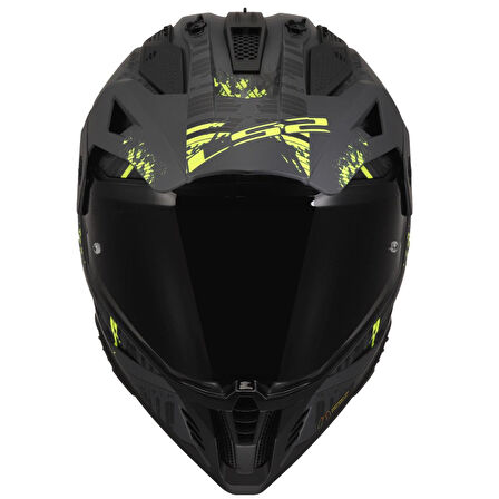 LS2 PIONER 2 CRAZY MAT SİYAH-GRİ-NEON SARI KASK