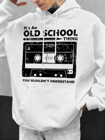 Eski Okul Tarzı Baskılı Erkek Kapüşonlu Sweatshirt Sonbahar Hip Hop Kapüşonlu Günlük Polar Sp