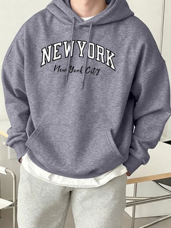 New York City Letter Creativity Baskılı Erkek Günlük Kazak Sokak Sporları Kapüşonlular Sonbah