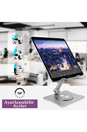 Alüminyum 360° Dönebilen Katlanabilir Ayarlı Tablet Telefon Tutucu 9,7 inç – 17 inç Aralığı