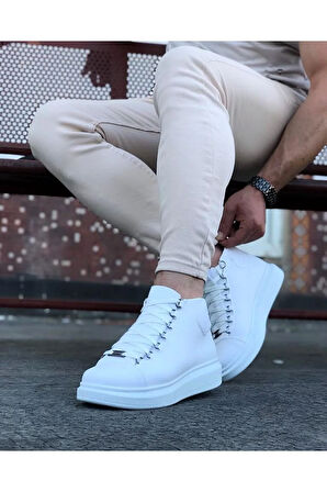 Arda  Wagoon WG032 Beyaz Bağcıklı Sneakers  Yarım Bilek Bot