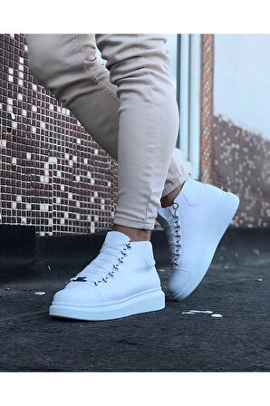 Arda  Wagoon WG032 Beyaz Bağcıklı Sneakers  Yarım Bilek Bot