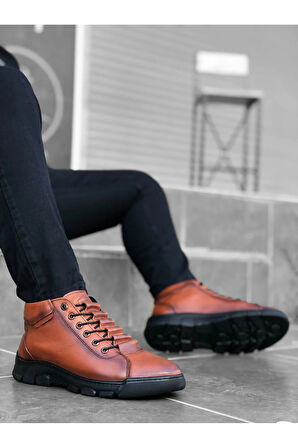 Arda  BA0213 Gizli Bağcıklı Hakiki Deri Taba Erkek Yarım Bilek  Bot