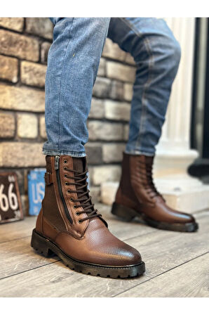 Arda  BA0218 Yan Toka Fermuarlı Açık Taba Erkek Spor Klasik Postal Bot