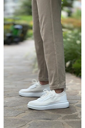 BA0812 Özel Örme Triko Tarz Beyaz Renk Spor Ayakkabı