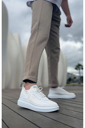 BA0812 Özel Örme Triko Tarz Beyaz Renk Spor Ayakkabı