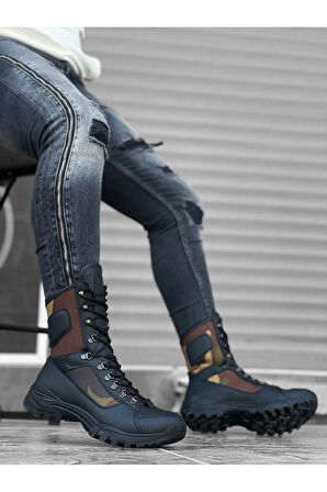 Arda  BA0605 Bağcıklı Siyah Kamuflaj Askeri Postal Bot