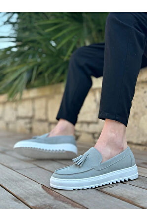 Arda  BA0154 Bağcıksız Yüksek Taban Gri Süet Püsküllü Erkek Ayakkabı