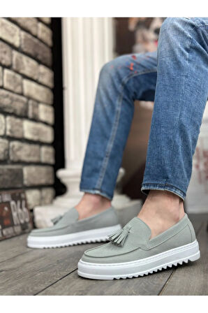 Arda  BA0154 Bağcıksız Yüksek Taban Gri Süet Püsküllü Erkek Ayakkabı