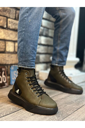 Arda  BA0155 Bağcıklı Erkek Yüksek Taban Haki Spor Bot