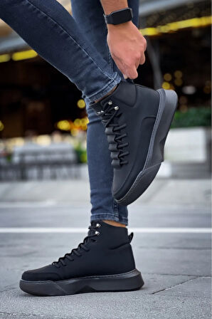 Arda  BA0321 Gizli Bağcıklı Erkek Yüksek Taban Siyah Spor Bot