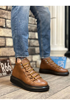 Arda  BA0312 Bağcıklı Yüksek Taba Siyah Taban Erkek Tarz Spor Bot