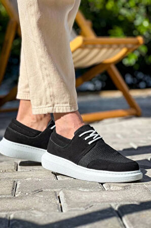 Arda  KB-042  Kuback Bağcıklı  Siyah Deri Tozu Beyaz Taban Günlük Erkek Ayakkabı