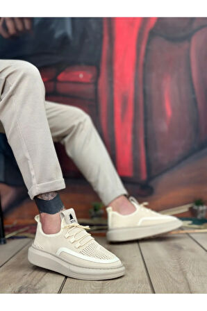 BA0375 Özel Örme Triko Tarz Krem Renk Spor Ayakkabı
