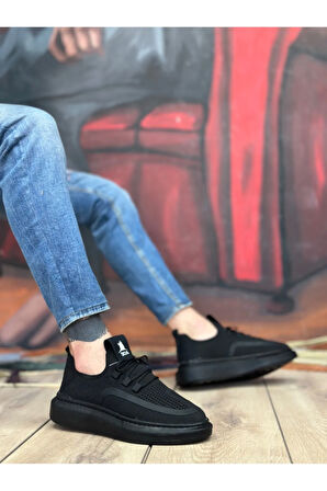 BA0375 Özel Örme Triko Tarz Siyah Renk Siyah Taban Spor Ayakkabı