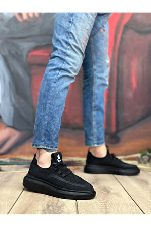 BA0375 Özel Örme Triko Tarz Siyah Renk Siyah Taban Spor Ayakkabı