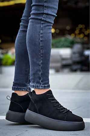 Arda  LE10 Bağcıklı Erkek Yüksek Siyah Taban Siyah Süet Spor Bot